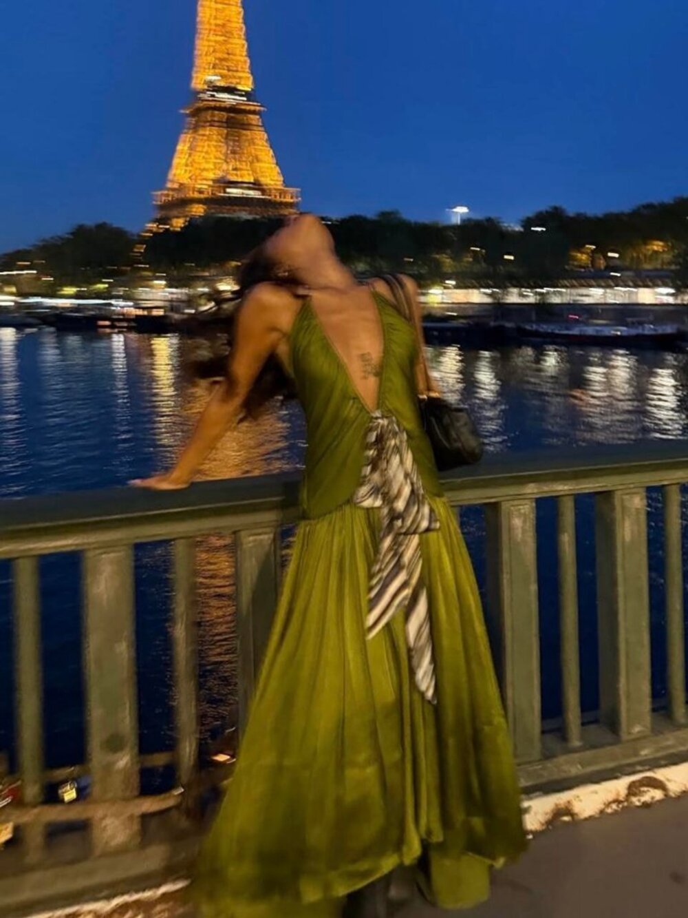 Siedres Green Plunge Neck Dress Ribbon Bow Open Back
